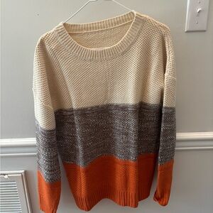 Colorblock Sweater in Cream, Gray, and Orange